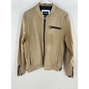 TRIUMPH Motorcycle Jacket Beige Suede‎ Size 38/48 Full Zip Zip Pocket